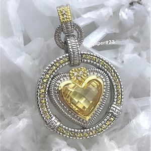 RARE Judith Ripka JR TWO Canary Crystal & Diamond Pendant Enhancer with Xtras